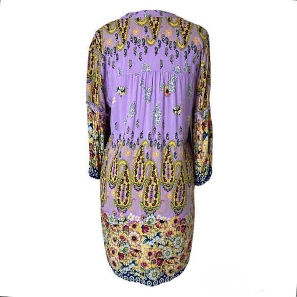 Anthropologie Fig & Flower Lavender Multicolor Paisley Boho Peasant Tunic Blouse - Picture 3 of 7
